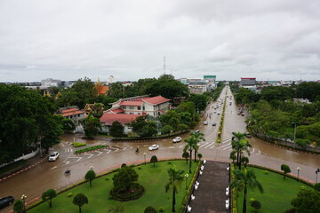 view from above, city view, rainy city view