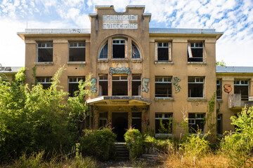 Normandy, France: abandoned building of a former sanatorium, risk of asbestos pollution, must be carefully cleaned