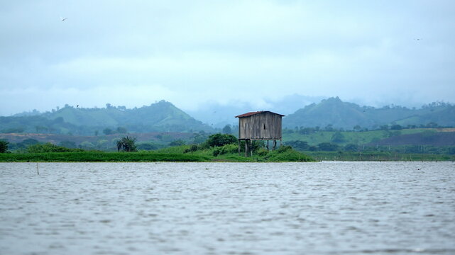 Wooden hut in the La Segua wetland near Chone, Ecuador