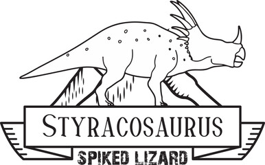Styracosaurus albertensis prehistoric spiked lizard dinosaur line art minimalism badge