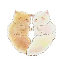 イラスト素材: 仲良く眠る猫(手描き水彩風)