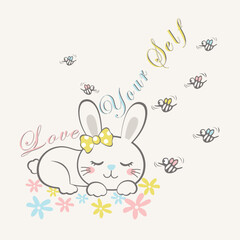 cartoon cute bunny with lovely flower vector