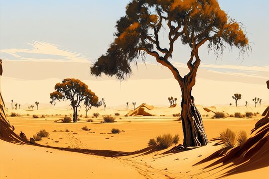 Desert Landscape With Trees © AkuAku