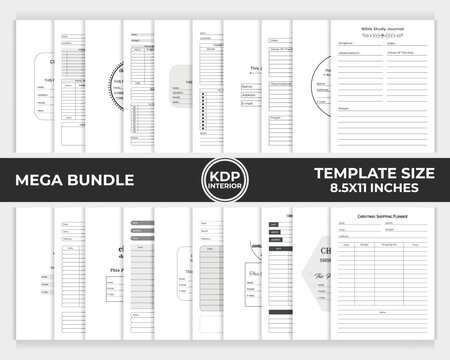 Christmas Party Planner, Christmas Shopping Planner & Bible Study Journal Unique KDP Interior Design Template