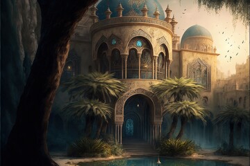 Fantasy Scene With An Arabic Palace - obrazy, fototapety, plakaty