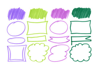Set multicolors frames. Felt pen Illustration. Green, violet and pink Illustrations