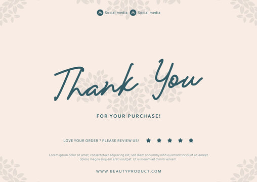 A5 Size Thank You Card Print Template With Beauty Aesthetic Floral Style Decoration