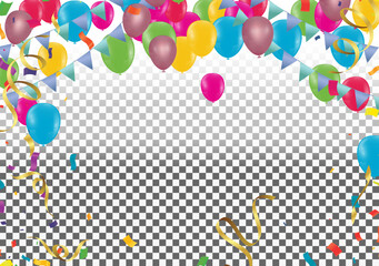 birthday, anniversary, celebration, event design. Vector illustration. style summer festival background with colorful air balloons and garlands.