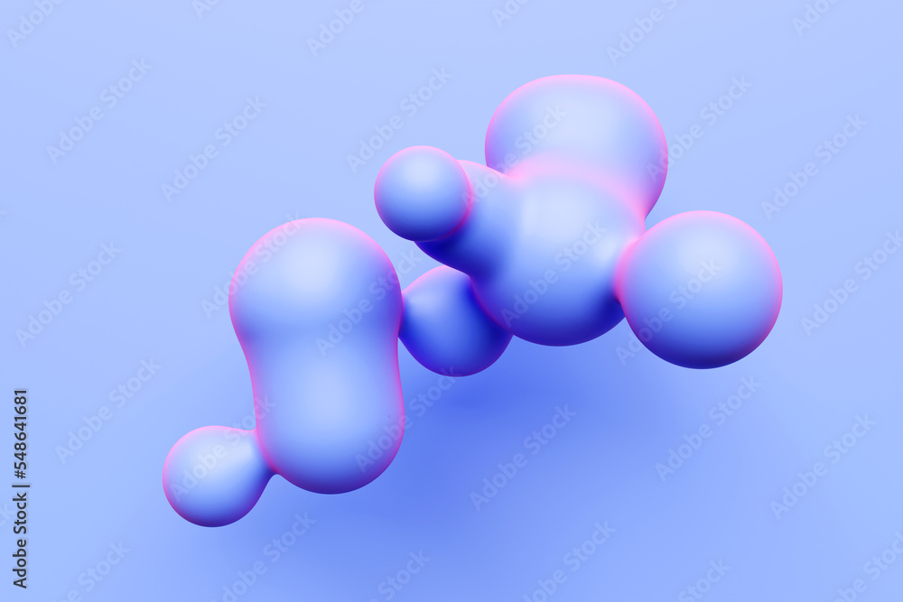 Poster 3d illustration of a puple metaball with a huge number of parts on a purple background. digital meta