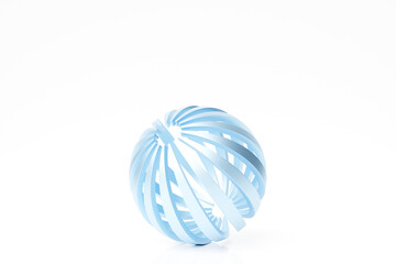 3D illustration of a     blue sphere  with many  faces and holes   on a white  background.  Cyber ball sphere