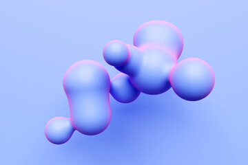 3d illustration of a  puple metaball with a huge number of parts on a purple background. Digital metaball background of flying overflowing into each other shiny spheres.