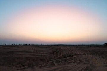 View of Thar desert sand dunes , pre dawn light before sun rise. Rajasthan, India.