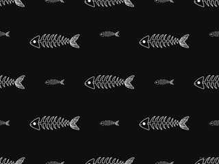 Fishbone cartoon character seamless pattern on black background