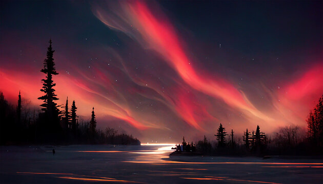 Canadian night sky with beautiful lake mountain