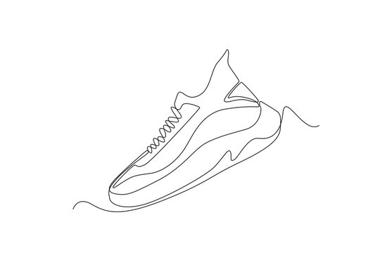 continuous simple lines form a sports shoe model image. simple line, continuous line, simple design.