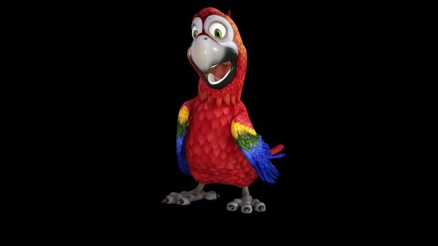 Funny Macaw Parrot 3D animated illustration on transparent alpha background HD