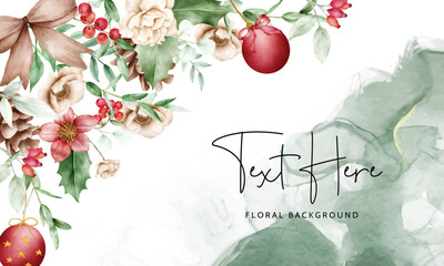 beautiful watercolor floral background with flower and ornamen Christmas