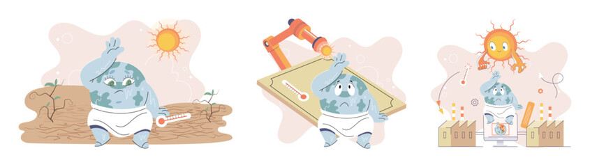 Climate change concept. Global warming design. Nature environment danger, energy business industr, climate change saving planet, air pollution. Temperature rising animal extinction. Environment Day