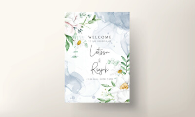 Naklejka na ściany i meble Wedding invitation template with white flower