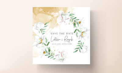 Fototapeta premium Wedding invitation template with white flower