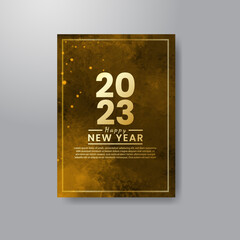 Happy new year 2023 card template with watercolor background