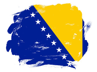 Bosnia and herzegovina flag on abstract painted white stroke brush background - obrazy, fototapety, plakaty