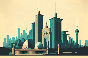 Modern Cairo Skyline With Lineal Style - obrazy, fototapety, plakaty