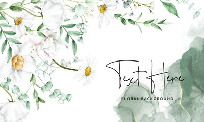 watercolor white floral background template