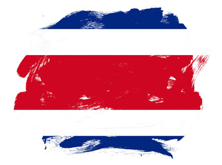 Costa rica flag on abstract painted white stroke brush background