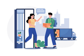 Delivery Man Giving A Delivery Box To Woman