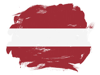 Latvia flag on abstract painted white stroke brush background