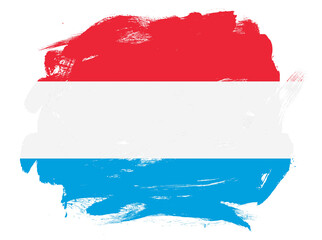 Luxembourg flag on abstract painted white stroke brush background