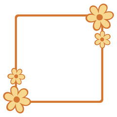 Yellow frame with flowers. Vector retro frame with flowers. Cute frame with flowers.