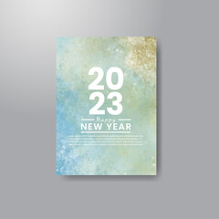 Happy new year 2023 card template with watercolor background