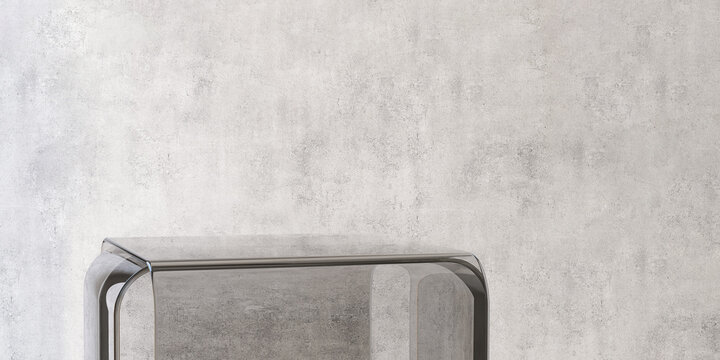 Fototapeta Modern, minimal and luxury abstract geometric design of transparent black acrylic glass table in sunlight on empty gray concrete wall for elegant jewelry, beauty, cosmetic product display background