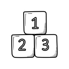 cubes for the game. toys for young children with numbers hand-drawn in doodle style