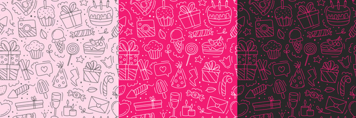 Happy birthday pattern. Hand drawn vector illustration isolated on white background.