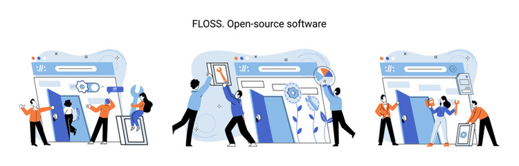 FLOSS. Open source software. Free product anyone can freely redistribute, modify and completely remake, can be improved, modernized thanks to inventions of users. Tiny programming language persons