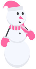 a snowman wearing a pink Christmas hat and scarf
