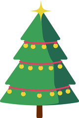 A Christmas tree decorated with yellow Christmas balls and stars
