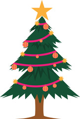 A Christmas tree with Christmas ornaments and a yellow star on it
