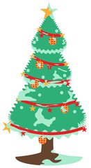 A Christmas tree with Christmas ornaments and a yellow star on it
