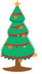 A Christmas tree with Christmas ornaments with a yellow star on top
