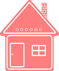 a picture of a red house with windows and doors and a chimney above
