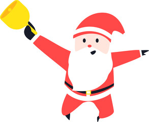 Santa Claus wearing a Santa uniform is standing and carrying a yellow bell
