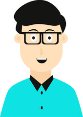 a black man wearing a blue shirt with a black collar and glasses
