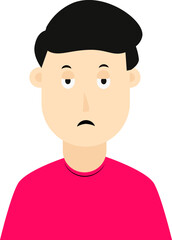 a black-haired boy wearing pink with a languid expression without any enthusiasm
