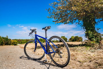 Fototapeta na wymiar 道端に置かれた自転車　乗り物イメージ