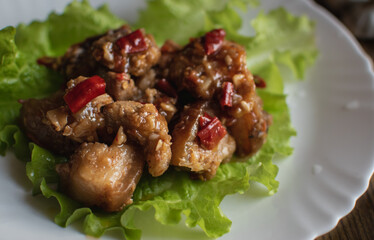 Tender fry local pork of Assam, India