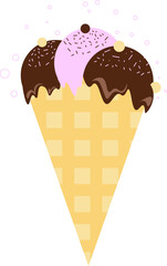 cone-shaped ice cream that has two flavors of chocolate and strawberry
